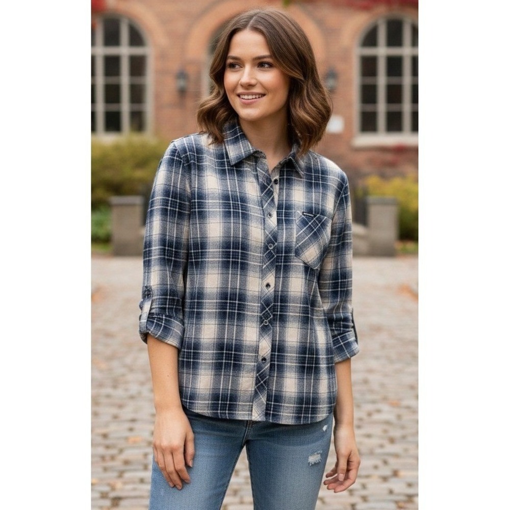 Cognative Button Down Women's L Plaid Check Long Sleeve Collared Casual Flannel